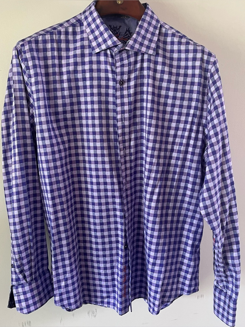Men’s Robert Graham Purple Gingham Flip Cuff Button Down Shirt: XXL